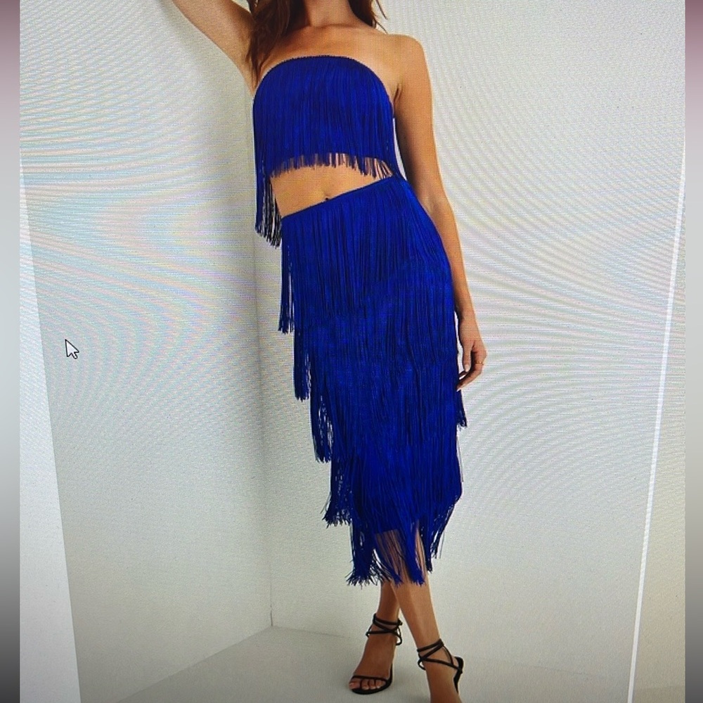 Lulu's Royal Blue Fringe Midi 2 piece Set